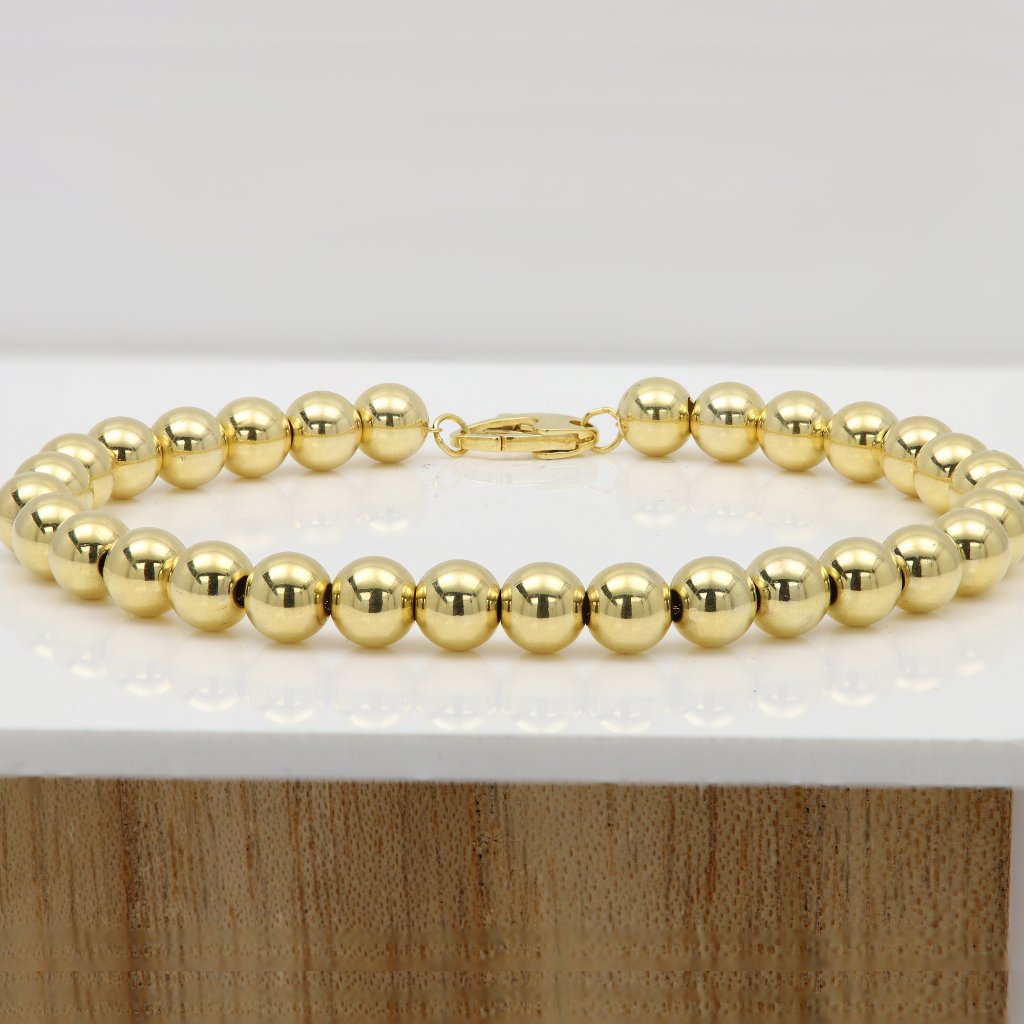 14k Bead Ball Chain Bracelet Made In Italy Real 14k Yellow Gold Beads 6mm